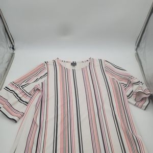 Worthington Womens Blouse Multicolor Stripe 3/4 Sleeve Bell Ruffles Boho L